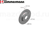 Диски тормозные RR для Mazda 6 (GG/GH) (ZIMMERMANN) 370307520 
